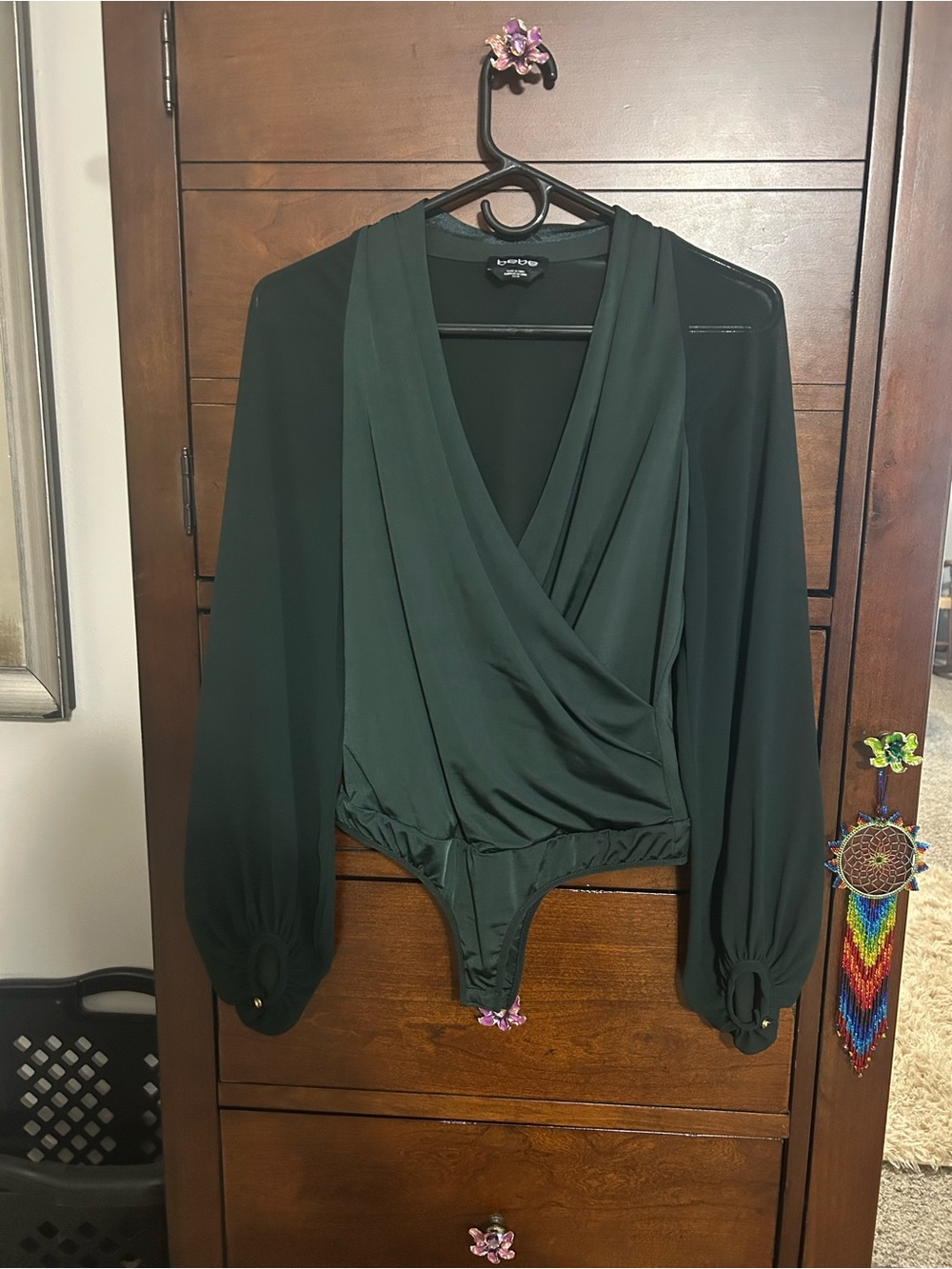 NWOT! Bebe Draped Long-Sleeve Surplice Bodysuit size XS